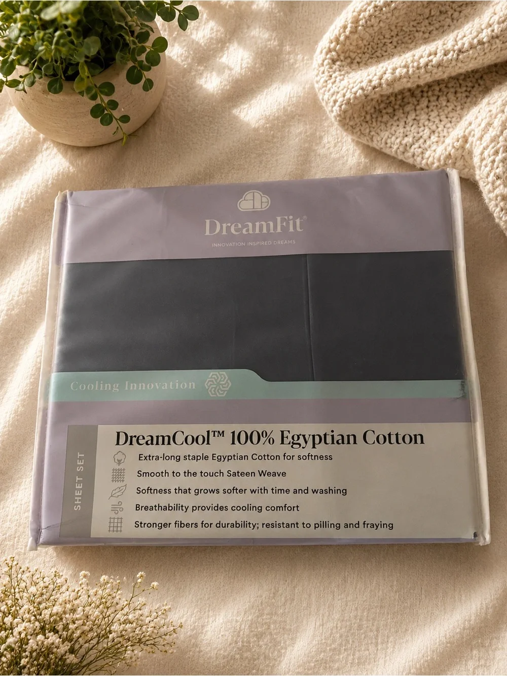NWT DreamFit Egyptian Cotton Sheet Set in Blue - King